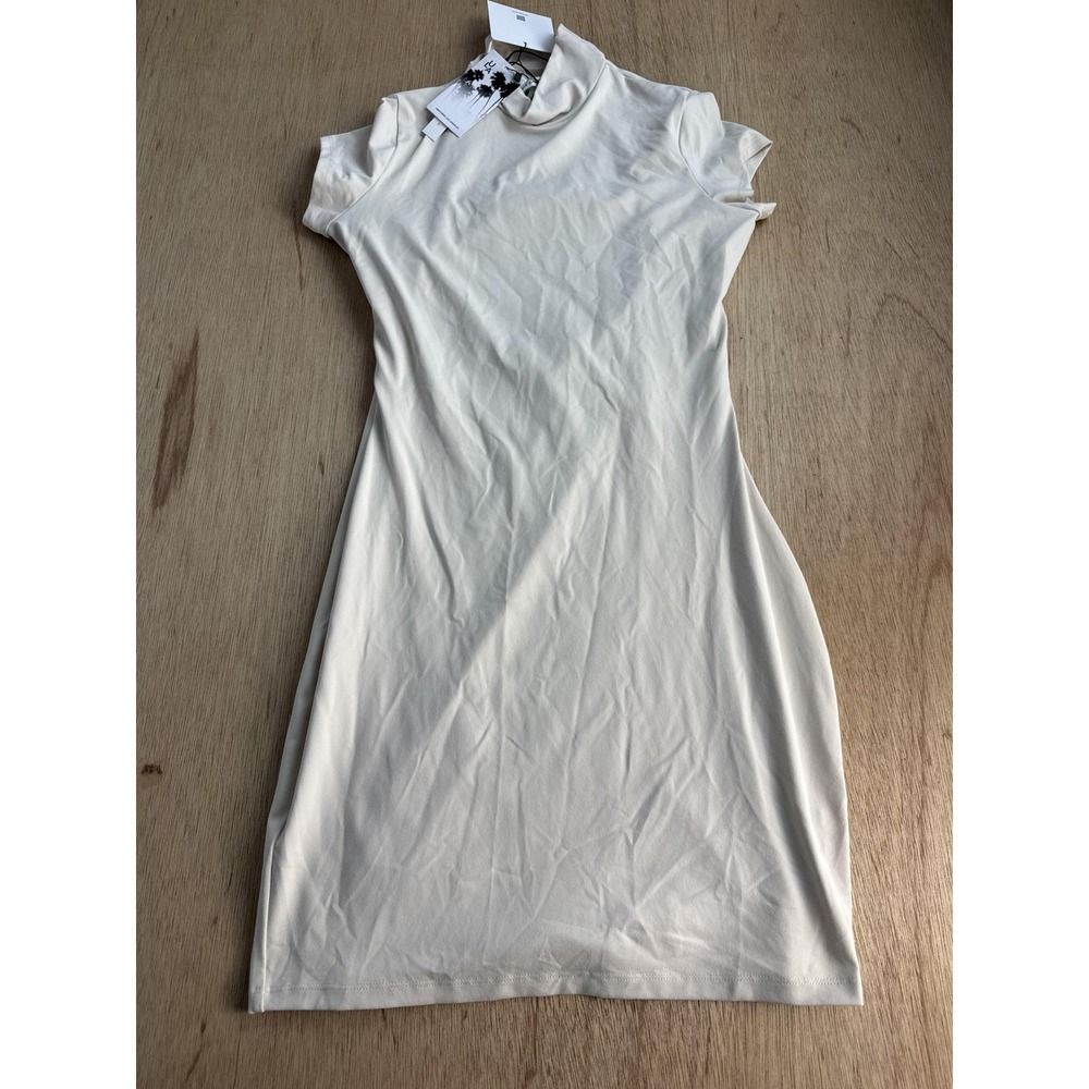 Susana Monaco Dress Womens Large White Mock Neck Open Back Mini Bodycon